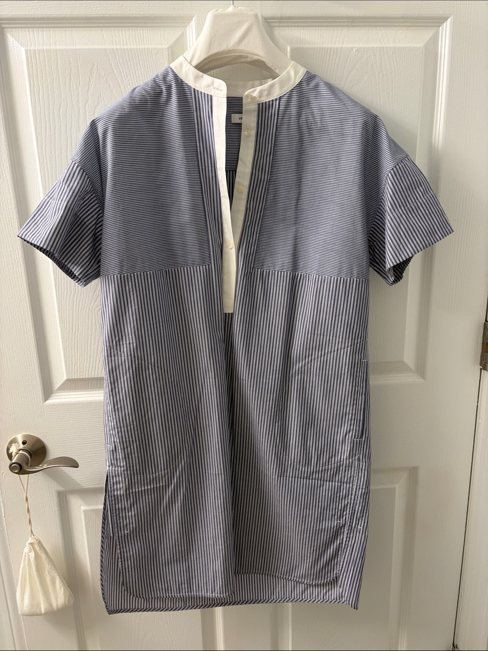 Vince NWT Blue Striped Short-Sleeve Henley Shirtdress Size 4